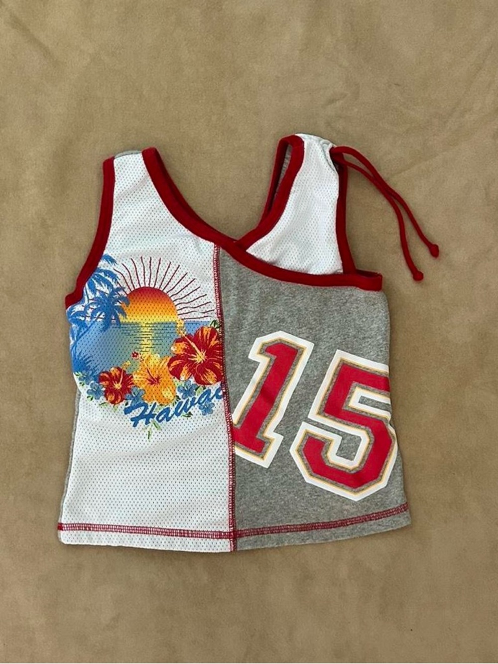 y2k Hawaiian Graphic Patchwork Tank Top